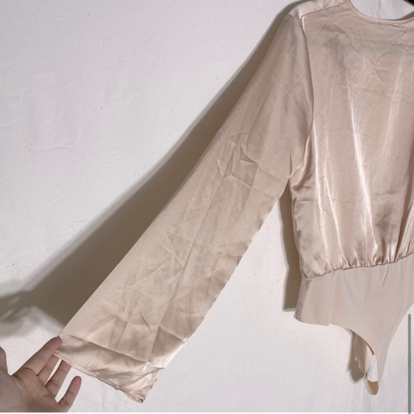 Missguided Champagne Satin Drapey Open Front Bodysuit 12 - Picture 9 of 12
